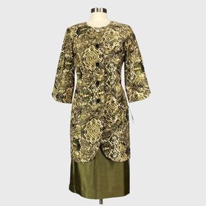 Dana Kay Womens Skirt Blazer 2 Piece Suit Olive Green Snake Print size 10